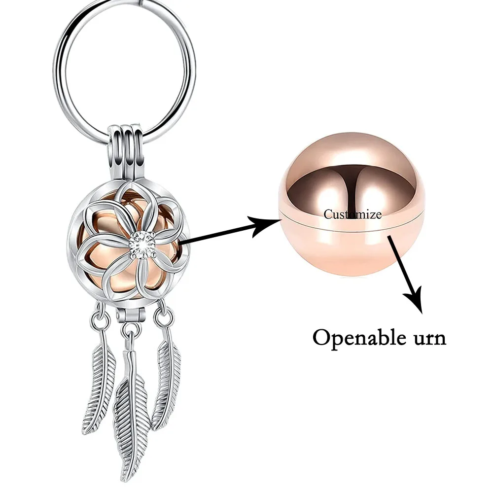 Cremation Jewelry Stainless Steel Urn Feather Tassel Hollow Keychain Cremation Aluminum Urn Memorial Pet/Human