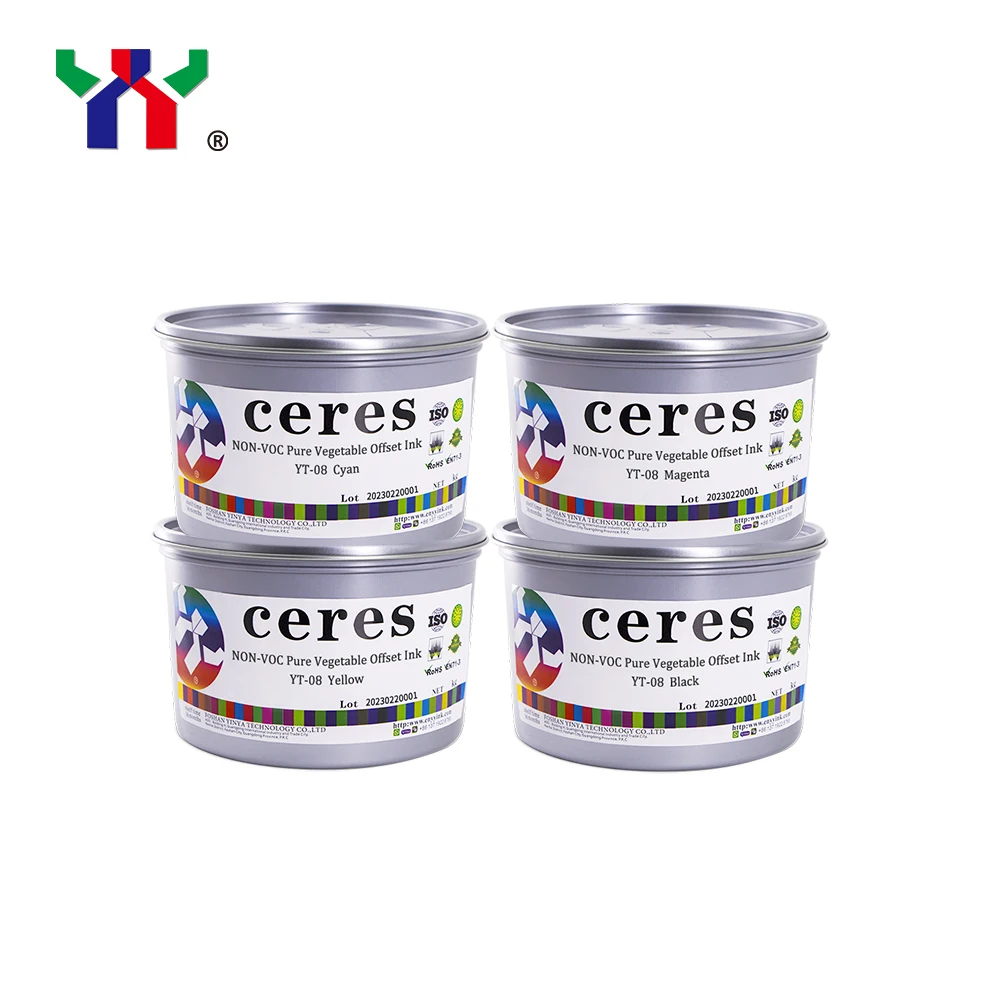 Ceres Top-rated Solvent Based Ink YT-08 Pure Vegetable Ink Yellow Cyan Black Magenta Offset Printing Ink From Plant