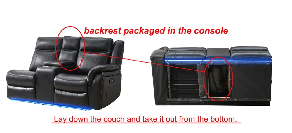 Custom Logo China Supplier Oversize 5 Person Seat Recliner Couch Manual Reclining Sectional Sofa Set with LED Strip