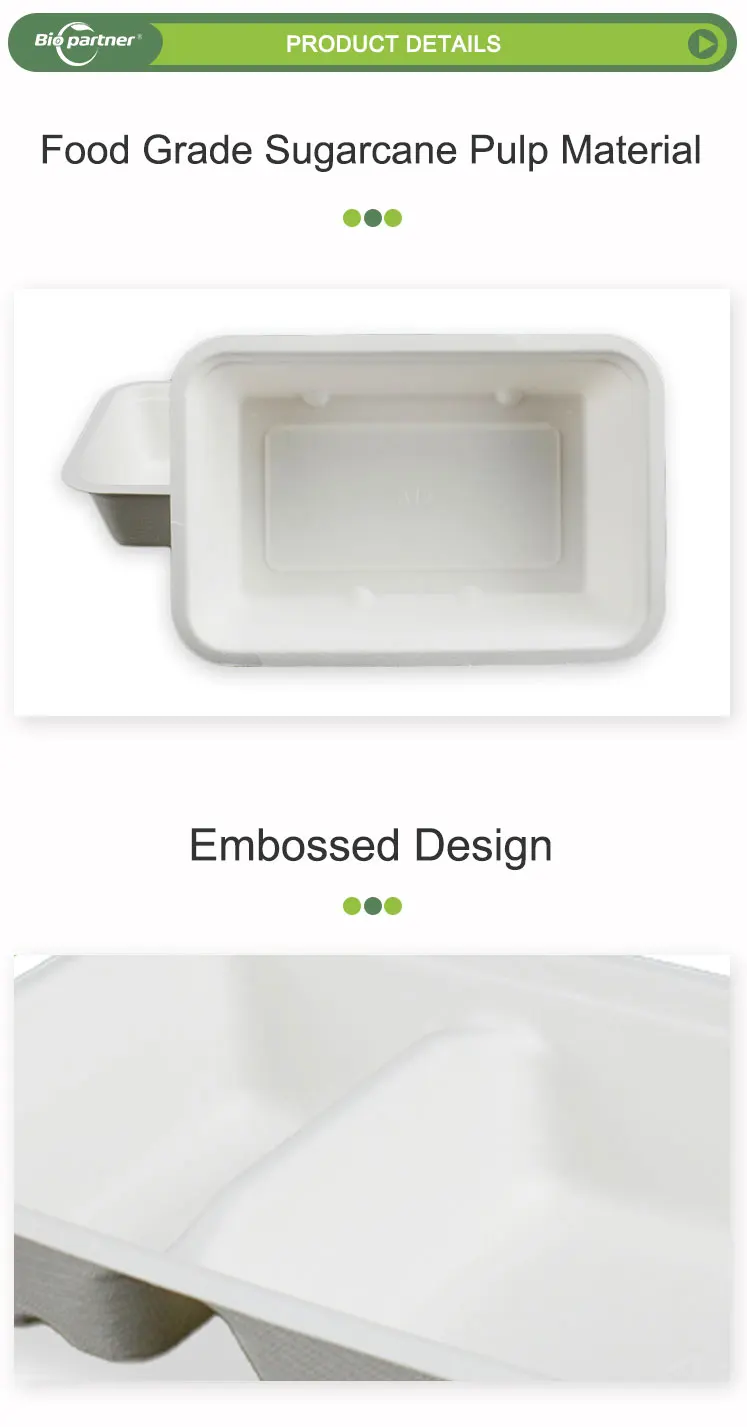Pfas Free Bread Packaging Sausage Pulp Snack Tray Compostable Sugarcane