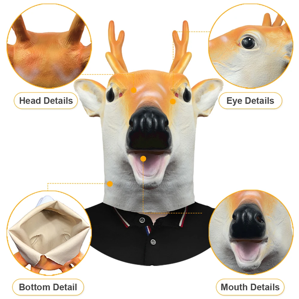 Cute Funny Spotted Deer Latex Mask Animal Head Cover Costume for Halloween  Masquerade Party Party Gathering Fun Toy Event Prop, image size:1000x1000