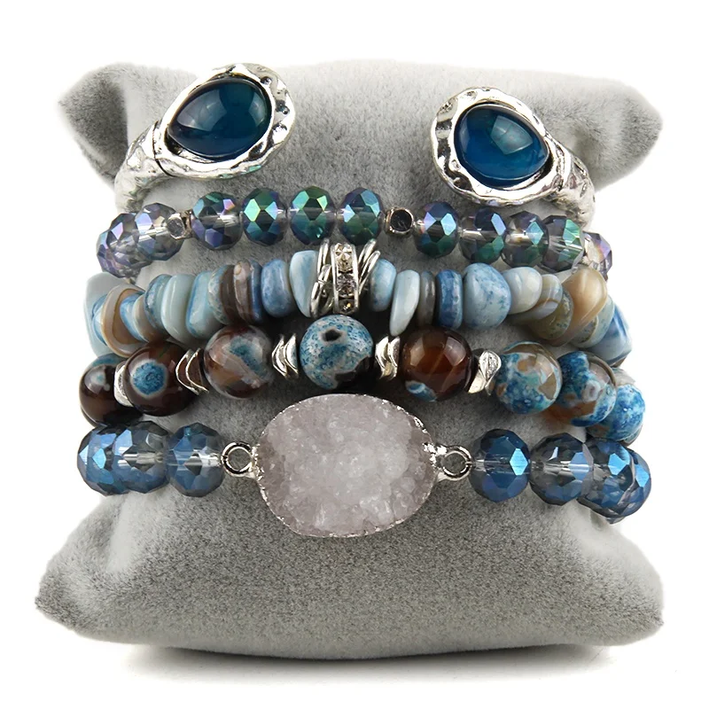 PC Zinc Alloy Stone Bangle Chip Stone Stretch Crystal Glass