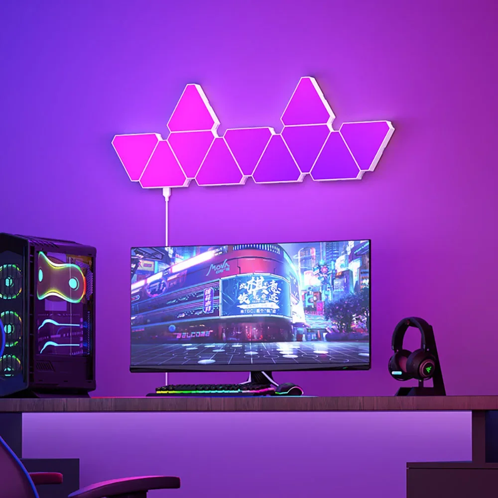 RGB Wall Light LED Triangle Quantum Light APP Controls Picking up Rhythm Background Bedroom Bedside Night Gaming Light