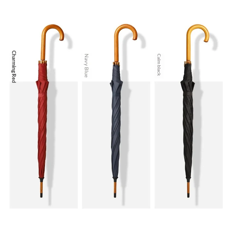 8-Rib Wooden Shaft Golf Umbrella Semi-Automatic Business Gift Advertising Custom Logo Engraved Bent Handle Long Handle Stock preview 5