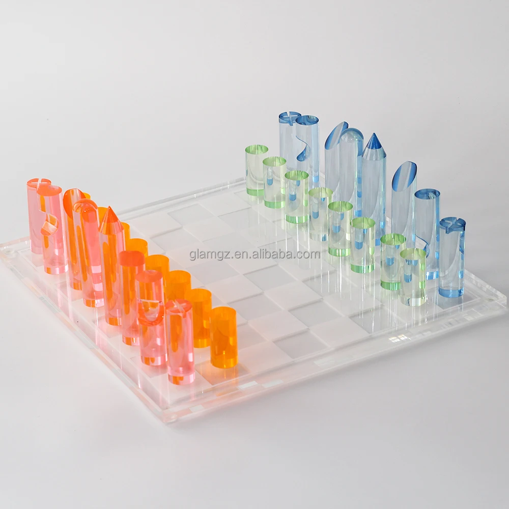 Custom Acrylic Chess Set Chess Board Games Checkers Building Blocks Luxury Backgammon Tic Tac Toe