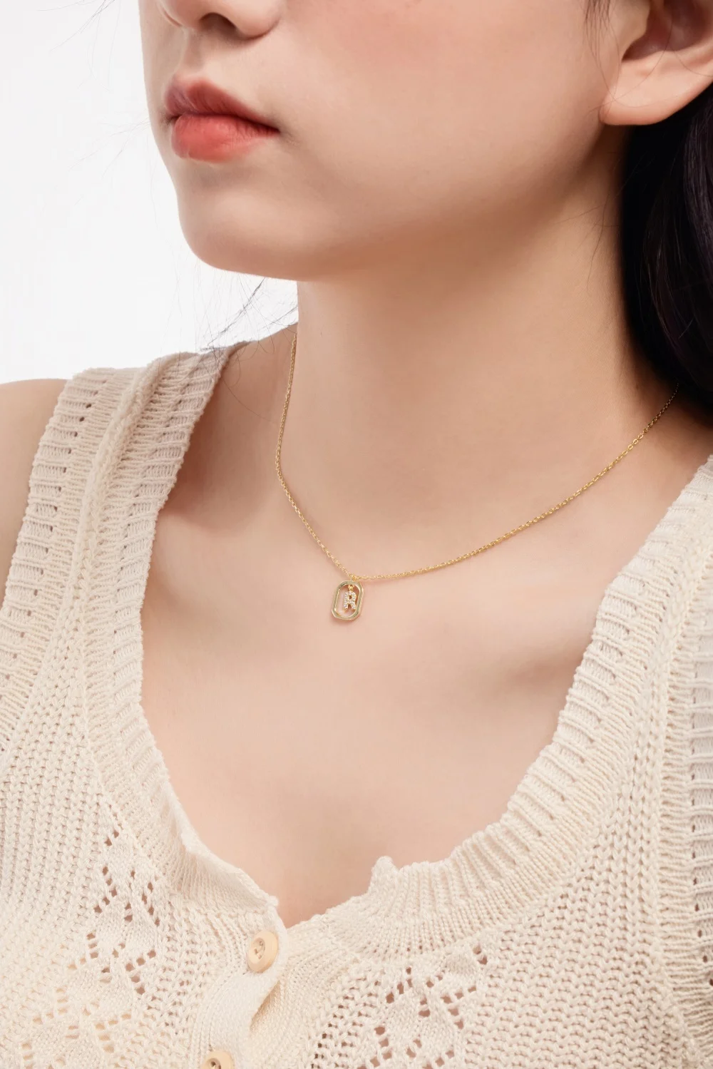 KAKODIY Rhodium 14K Gold Plated Fine Zircon Letter Necklace, Personalized Name-R-Initial Necklace for Women detail 2
