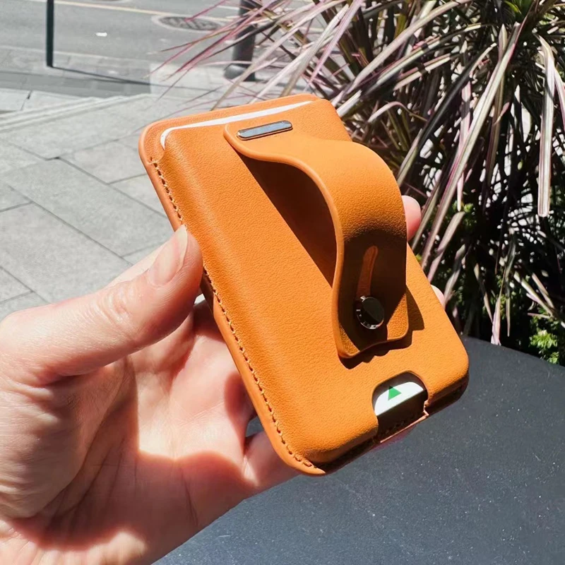 Ready to Ship Leather Magnet Smart Phone ID Card Holder Wallet External Slot Pocket for iPhone with 1 Metal Ring Sticker