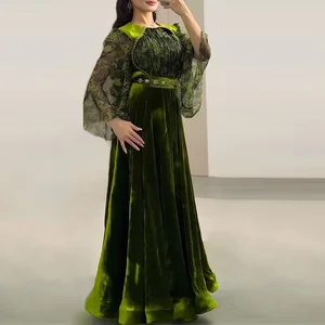 AELESEEN Own Factory Autumn Winter Dress Women New Velvet Flower Printed Crystal Diamonds Vintage Loose Midi Casual Dress