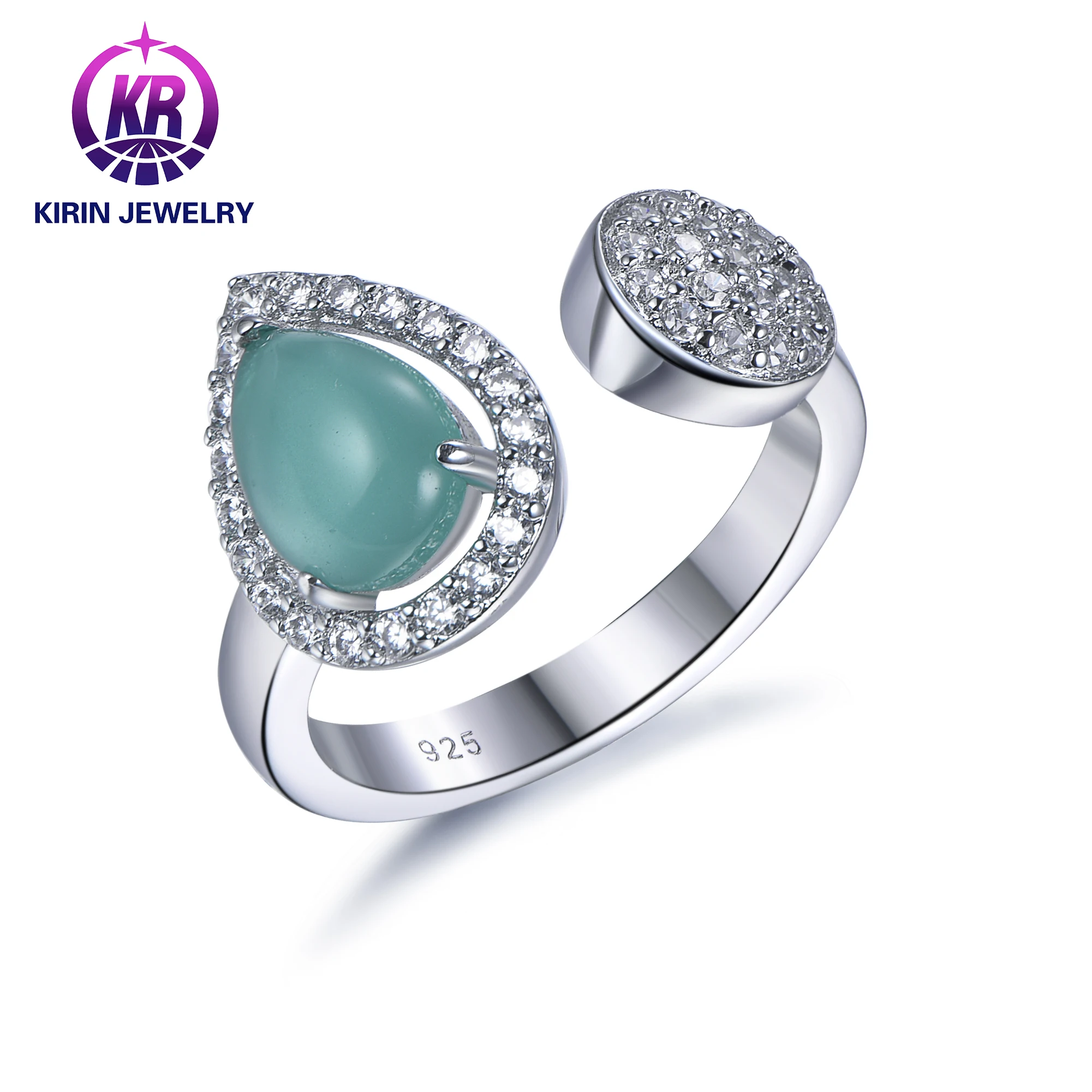 S925 sterling silver ring female fashion exquisite Opal water drops elegant retro opening zircon ring