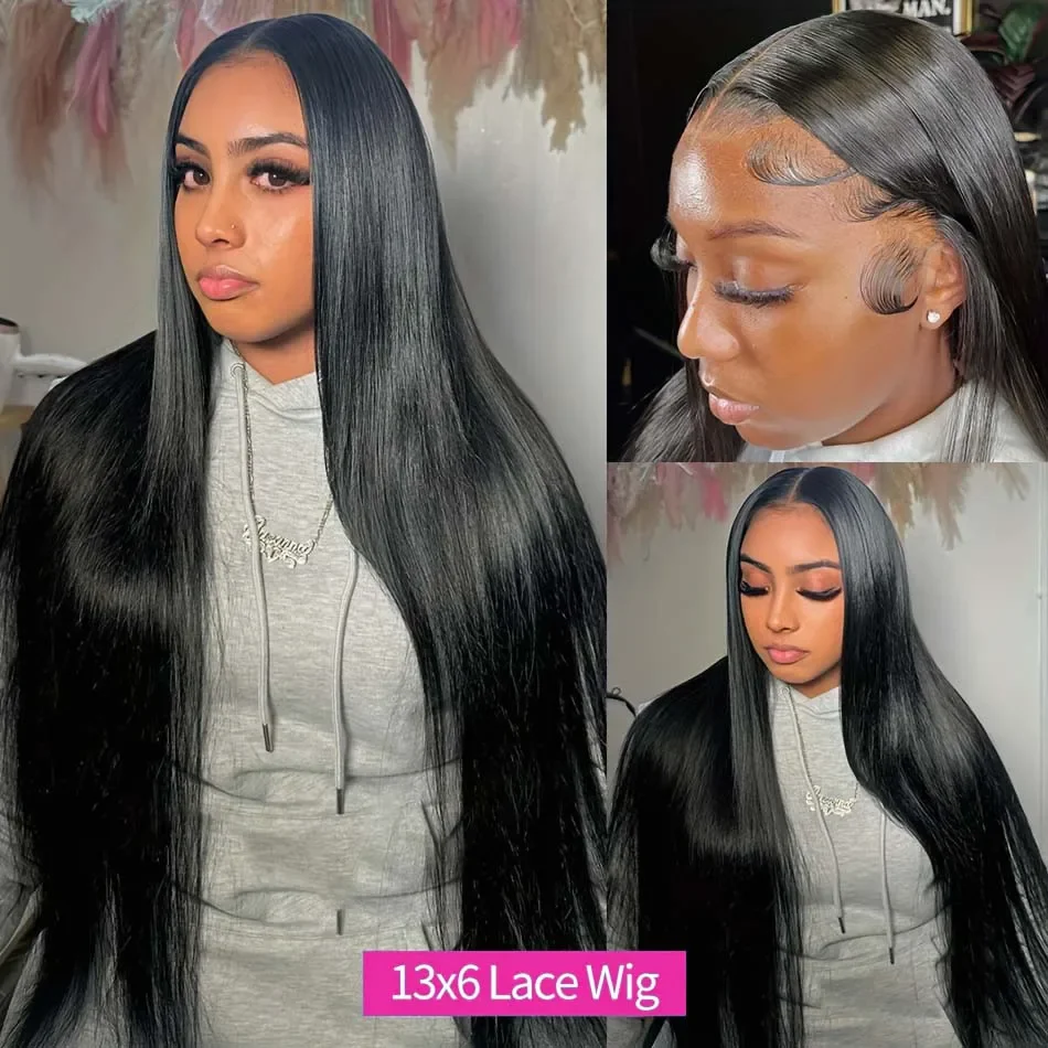 13x6 HD Lace Frontal Echthaar-Perücken, knochengerade, transparente Lace-Front-Perücken für Frauen, vorgezupft, 200 % Dichte_voghion.com