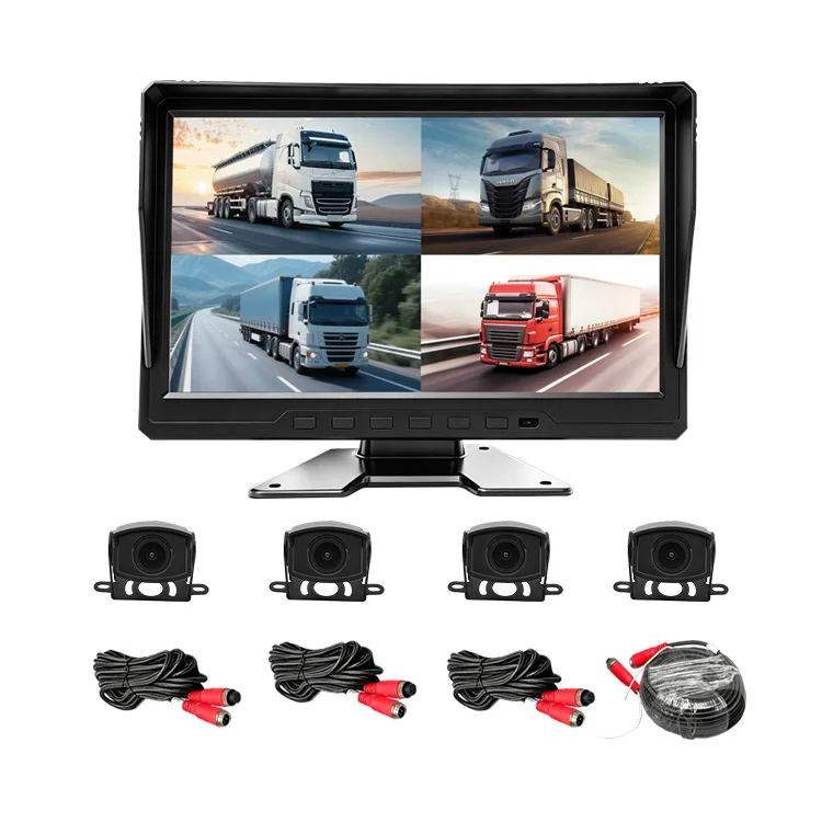 Wemaer  4 Channel Camera System 10.1 Inch Touch Screen with Reversing Parking Line for Construction Machinery Truck Loader Crane