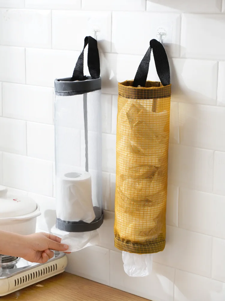 Home Grocery Bag Holder Wall Mount Plastic Bag Holder Dispenser Hanging Storage Trash Garbage Bag Kitchen Garbage Organizer factory