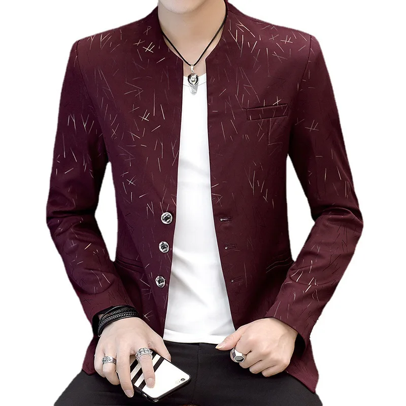 H 10% OFF Men's Suits casual collar youth handsome trend Slim print blazers blazer for men_voghion.com