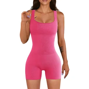 Women Fitness Jumpsuit Quick Dry Yoga Butt Lift Short Workout Bodysuit Training Exercise Sportswear
