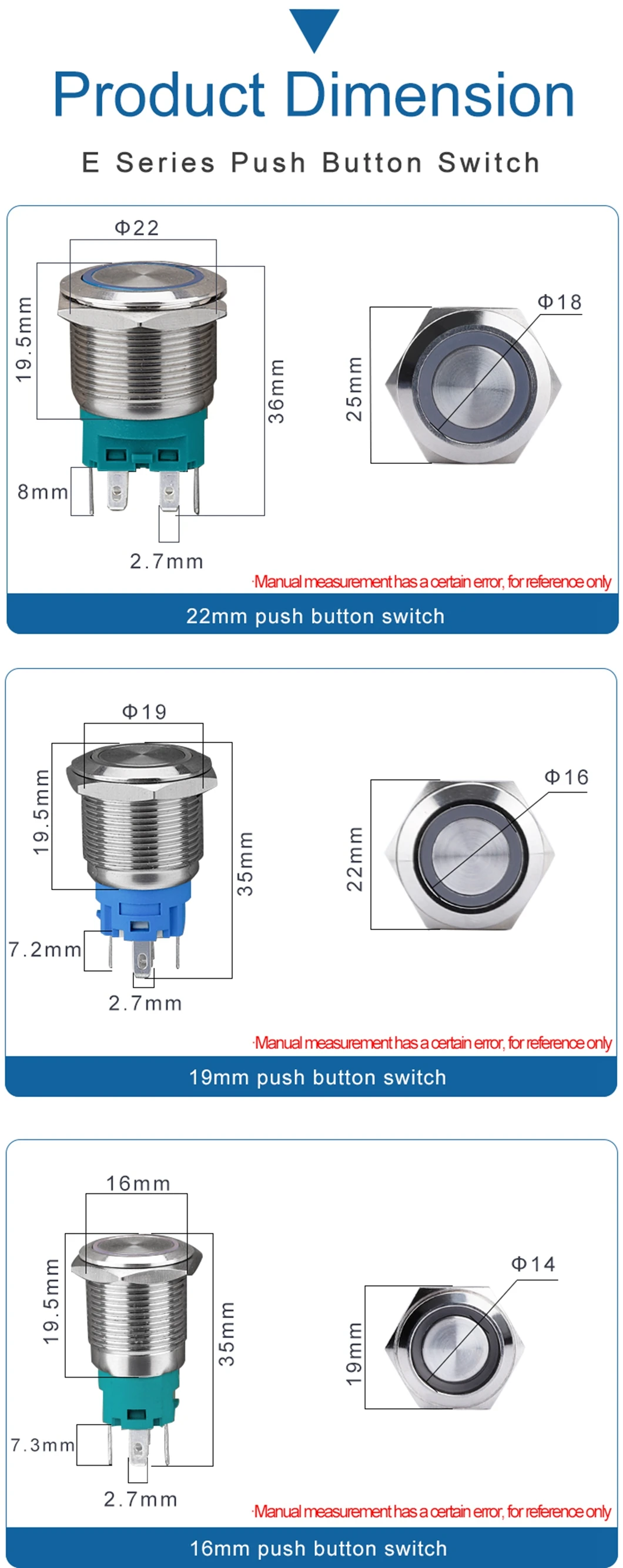 Push Button Switch On Off Switch Metal 19mm 220vdc With Led Light ...
