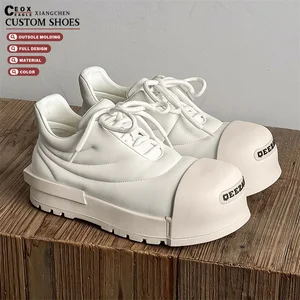 2026 Men's Retro Big Toe Shoes Lace-Up Closure Thick Sole Chunky Walking Shoes Spring Season Genuine Leather Upper