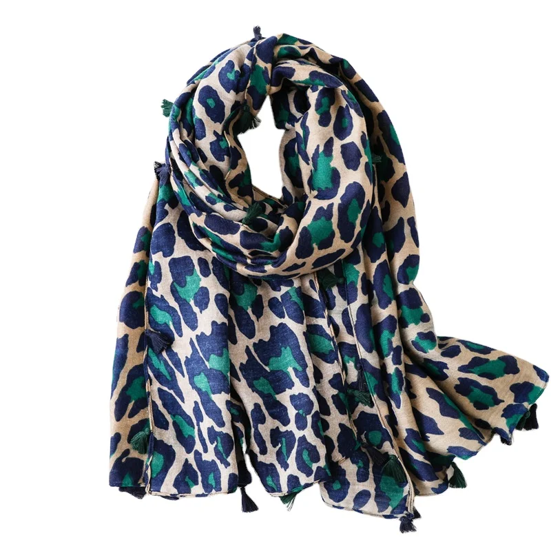 Leopard Silk Scarf - Blue