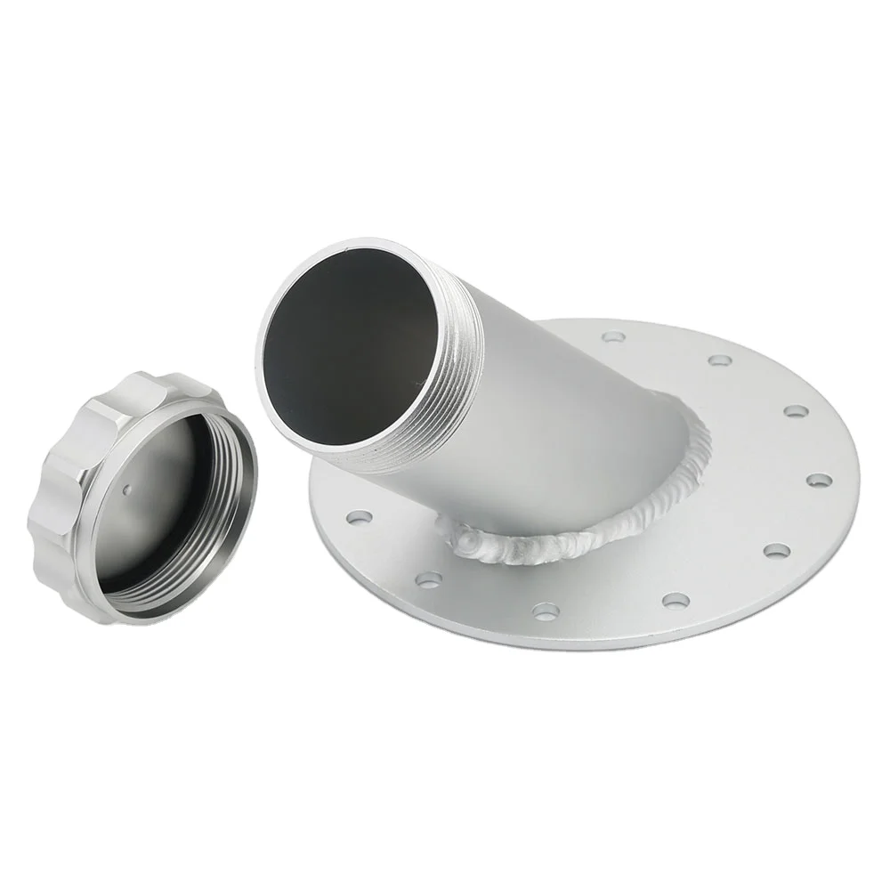125CM Aluminum Billet 45 Degree Fuel Cell Fast Filler Neck With Mounting Hole 12 Bolt Flange