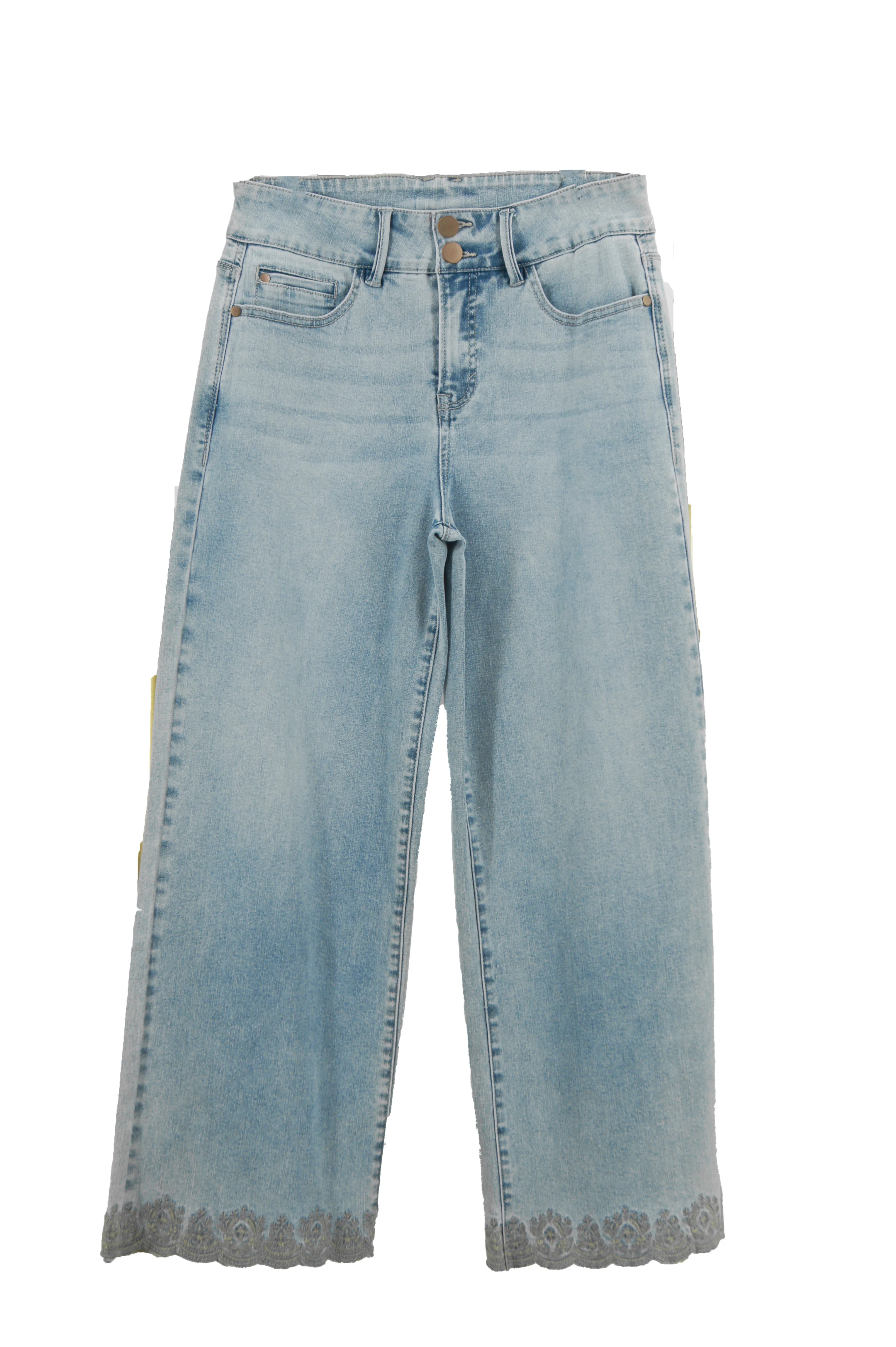 Women in Embroidered Wide-leg Jeans