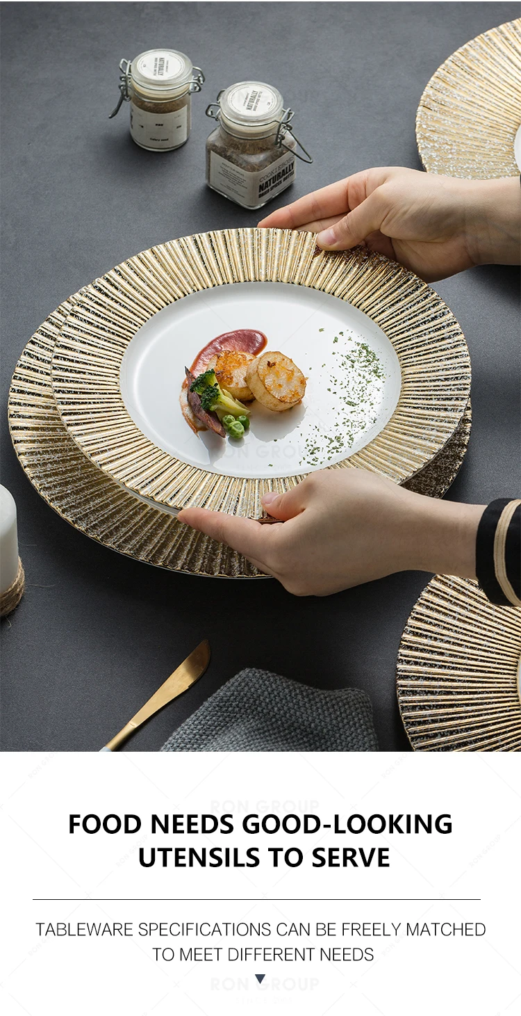 High quality new style restaurant wedding banquet gold rim white dinner porcelain ceramic plates sets dinnerware modern