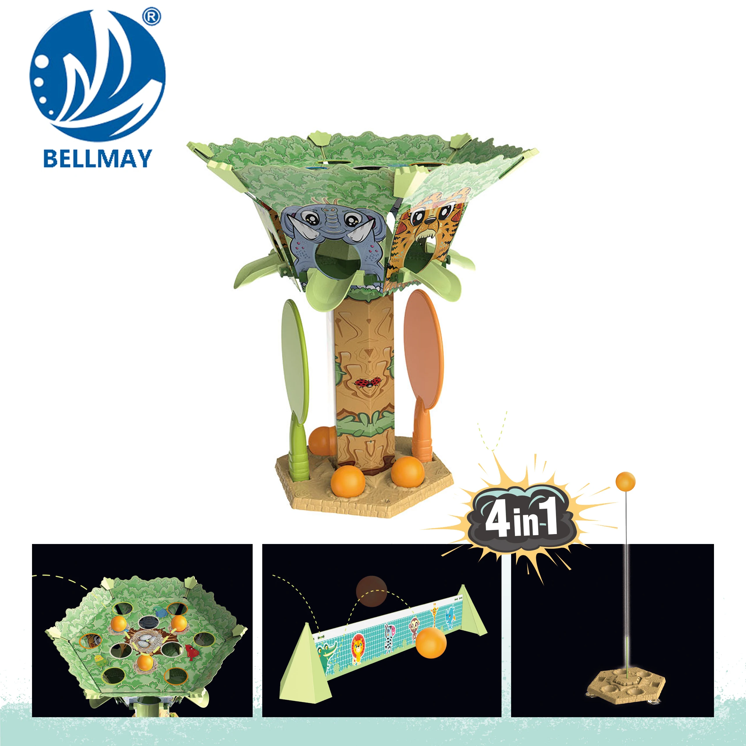 Bemay игрушки 4 в 1 Набор для пинг понга Многофункциональный портативный Настольный теннис с 3 декорированные плюшевыми шариками и игрушечным 2 летучей мыши для детей