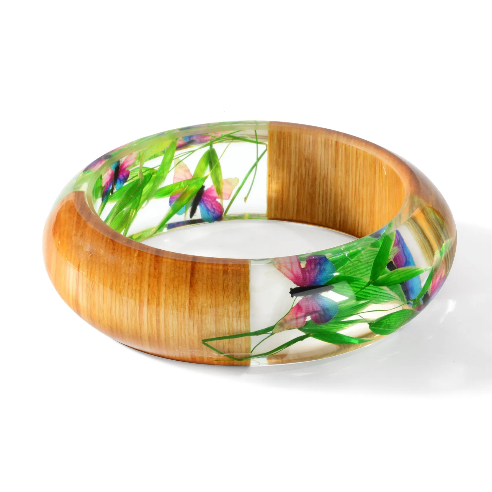 Classic Wood+Resin Bracelet - Nina (Green, 674994) - Carved