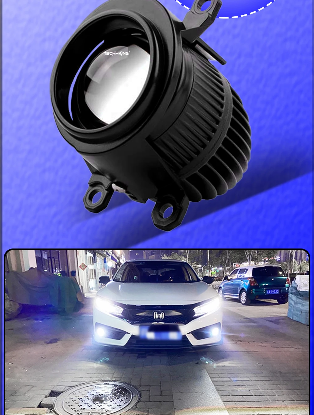 TECH-KING F15 2.0'' LED BI-LED projector fog lamp light led car 3000K/6000K with Toyota bracket for any cars lens fog lamp
