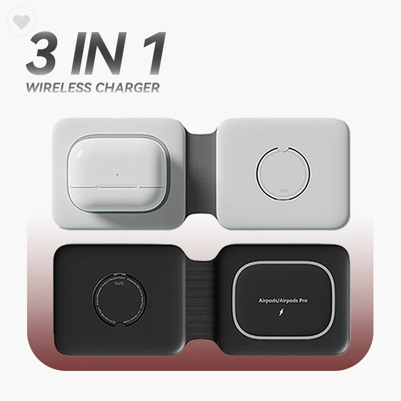 2024 Popular 15W Fast 2 in 1 Wireless Charger Smart Mobile Phone Foldable Wireless Charger for Iphone Iwatch Airpods