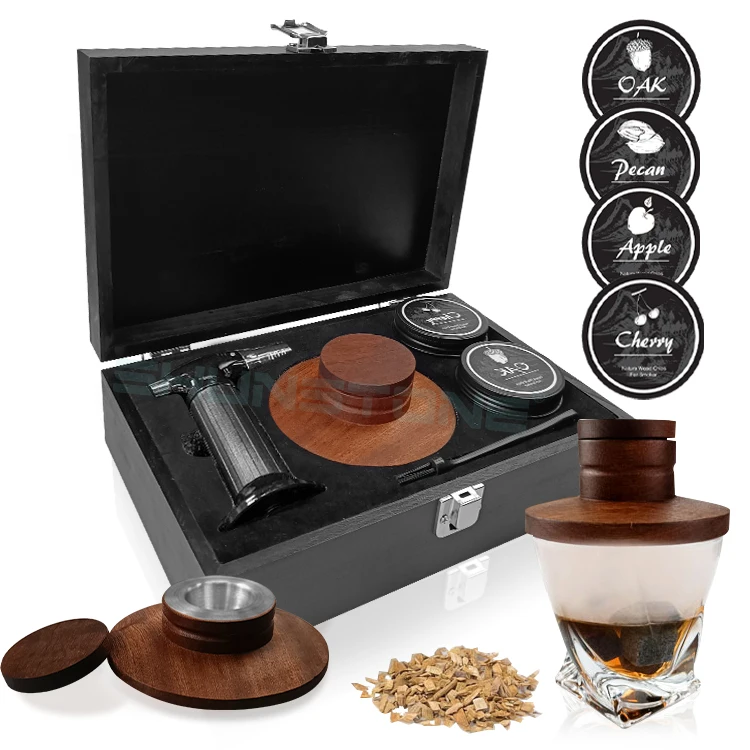 Premium Wood Cocktail Whiskey Smoker Infuser Kit With Torch And Smoking ...