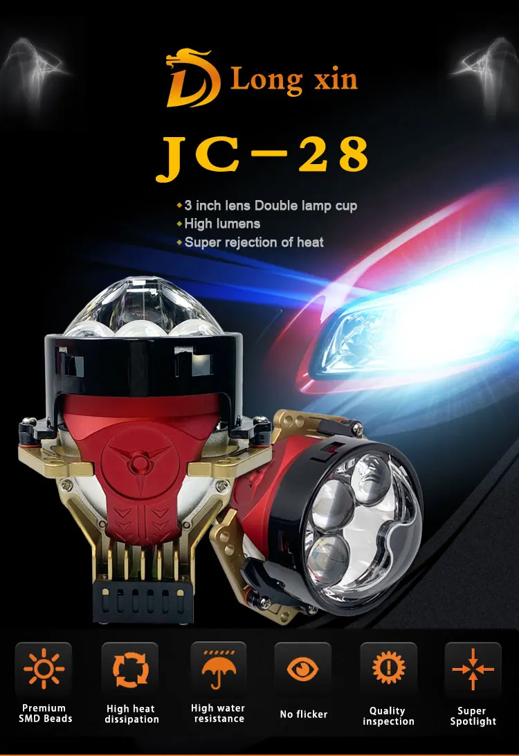 3 Inch Led Headlights 60w Double Lamp Cup Bifocal Lens Super Heat