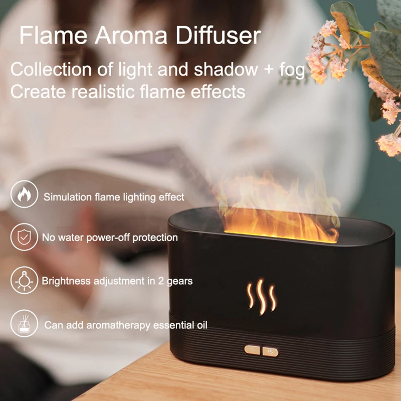 Flame Diffuser Humidifier Support Essential Oils Fire Flame Effect LED Light Ultrasonic USB Air Humidifier Fire Aroma Diffuser