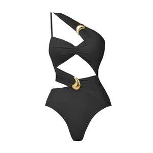 STOCK Trendy One Shoulder Women Swimwear Cut Out Monokini Bodysuit One Piece Bathing Suits S-M