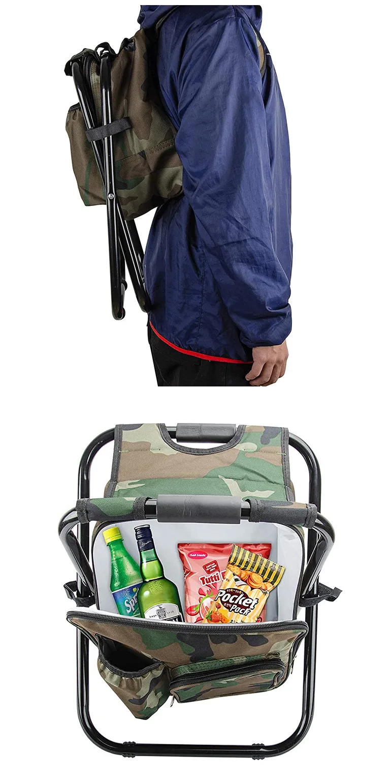 Waterproof 600d Multifunctional Folding Stool Backpack Insulated Cooler