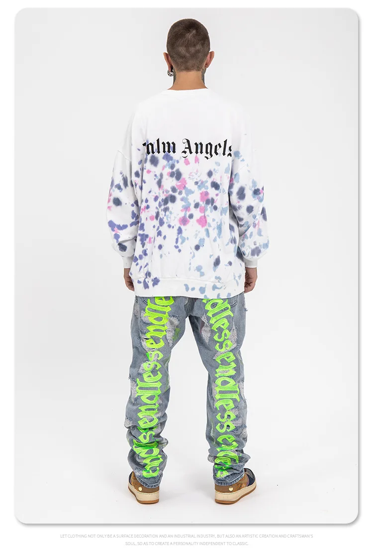 Custom American Highstreet Embroidery Hole Vintage Denim Pants Fabric Male Denim Jeans Man Men's Jeans Men