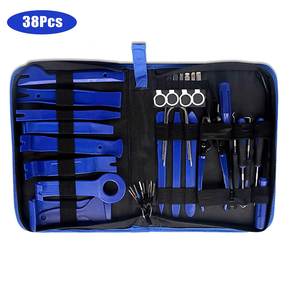 KIT 38PCS D'OUTILS DE DÉMONTAGE AUDIO DE VOITURE, PANNEAU DE PORTE, CLIP DE  PANNEAU DE GARNITURE DE TABLEAU DE BORD, DÉMONTAGE A