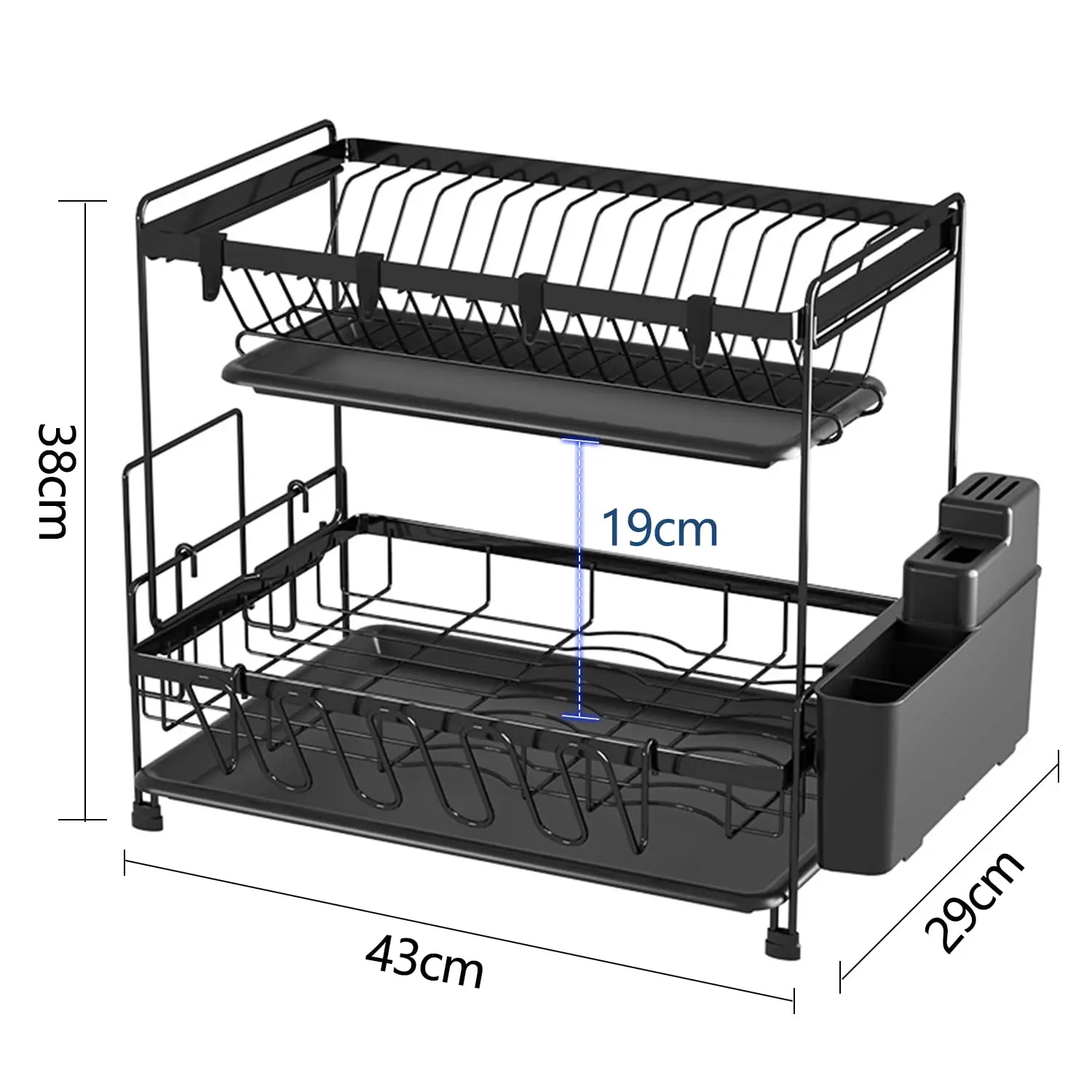 Homelife Matt Black 2-Tier Steel Dish Drainer