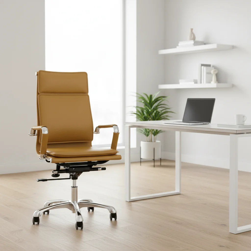 ZHONGBAI Luxury Modern Ergonomic Adjustable Leather Covered Aluminium Base Swivel Executive Conference Chair with Solid Back 4