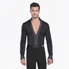 Black Mens Rhinestone Lation Ballroom Dance Shirt