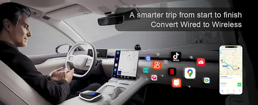 Laudtec Zjq17 Wireless Carplay Mini Ai Box Adapter Portable Wired To Plug And Play Universal Dongle For Android Apple 2In1 details