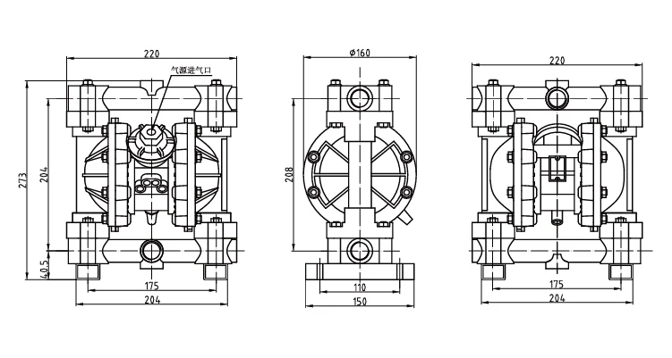 1/2 Inch Aluminum Pneumatic Diaphragm Pump with 100–500 L/min Flow Rate 7 m Suction Head and 57L/M Flow Rate