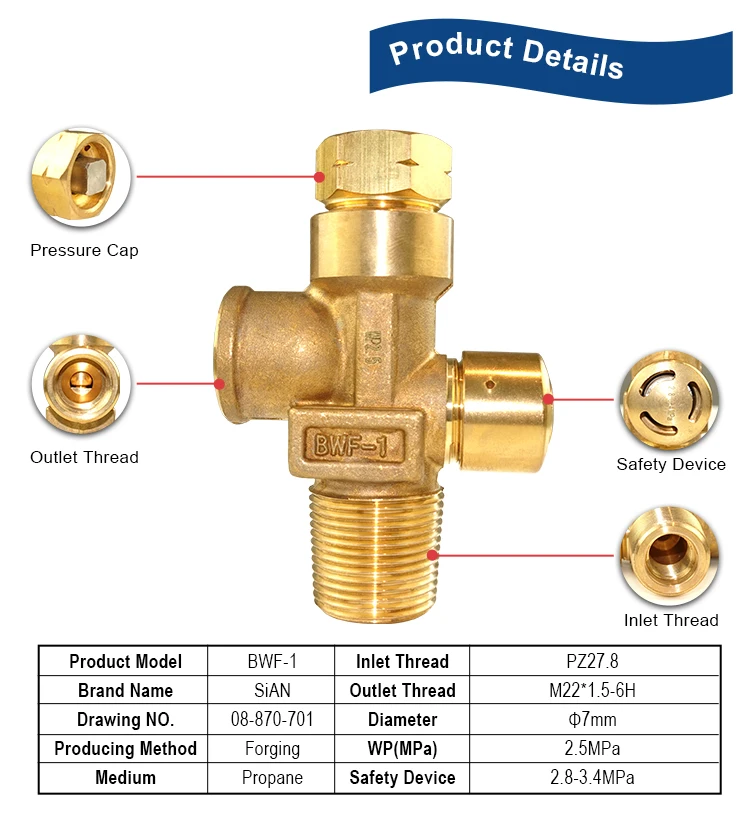 Sian Oem Industrial Gas Cylinder Valve Propane Gas Tank Bwf 1 Valves Absorption Type C3h8 Safety 0375