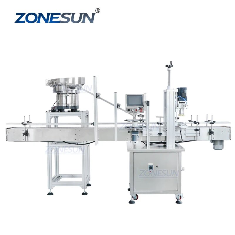 ZONESUN Automatic Essential Oil Dropper Bottle Cap Tightening Screw Lid Vial Capping Machines With Cap Feeder for Glass Jars