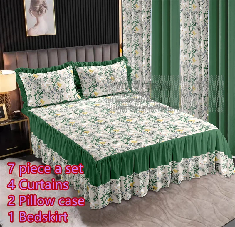 Nuovi disegni trapuntati patchwork set set gonna letto king cal-king tessuto di cotone natale rosso floreale lenzuola con tende