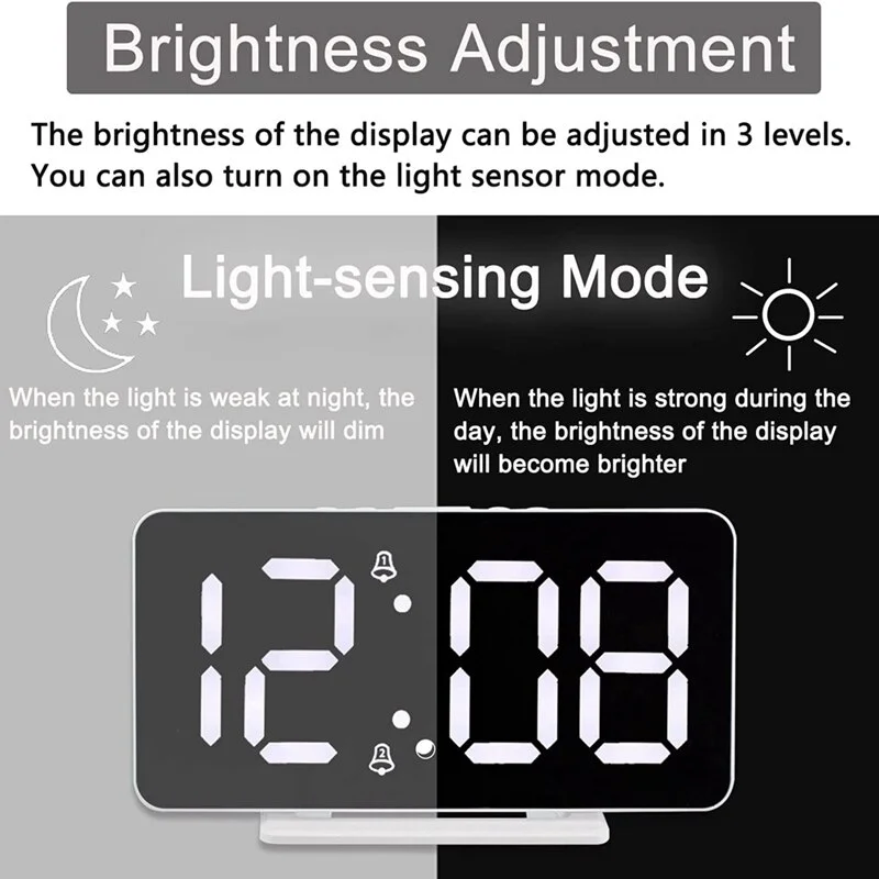 Custom Available Digital Clock Electronic Desktop LED Brightness Adjustable Temperature Snooze Double Alarm Clock for Bedroom