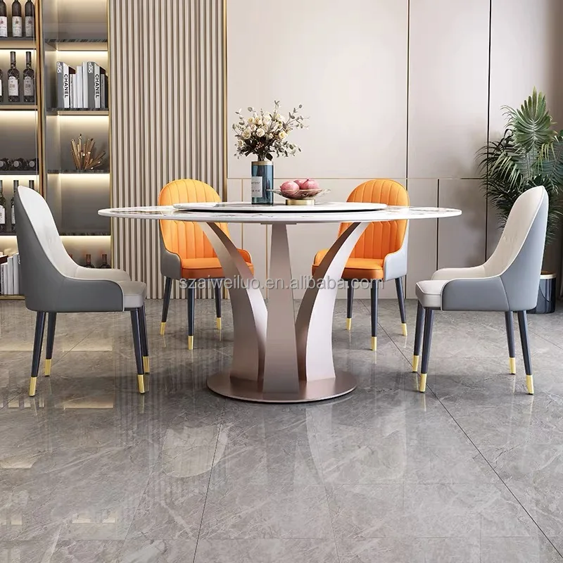 Italian Round Dining Table With Leather Chairs Marble Top Round Dining