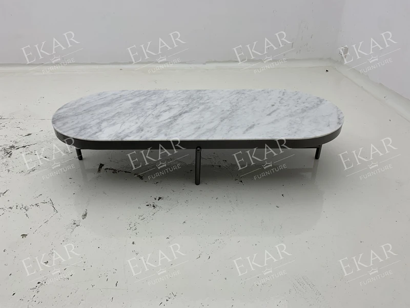 product modern oak wood veneer frame coffee table 8mm beveled ultra thin edge fine grain white marble single slab living room home use-71