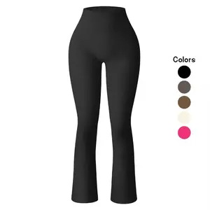 Hot Selling Women's Elastic Waist Solid High Waist Hip Lifting Breathable Tight Sports Yoga Flared Pants