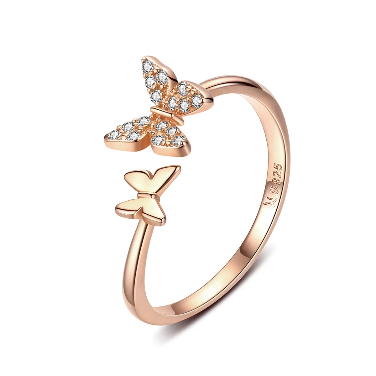 Leicare Adjustable Butterfly Ring Rose Gold Plated 925 Sterling Silver ...