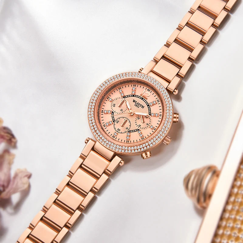 Luxury Rhinestone Dial Gold Watch For Women - Quartz Mechanism