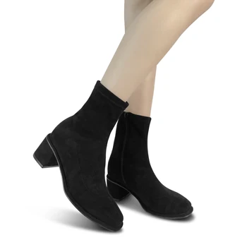 Direct Sale Ankle Sock Boots Chunky Heel Square Toe Block Women Booties Side Zipper For Ladies Dress Shoes